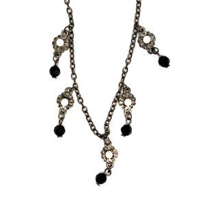Black Chain Flower Crystals Charm Necklace